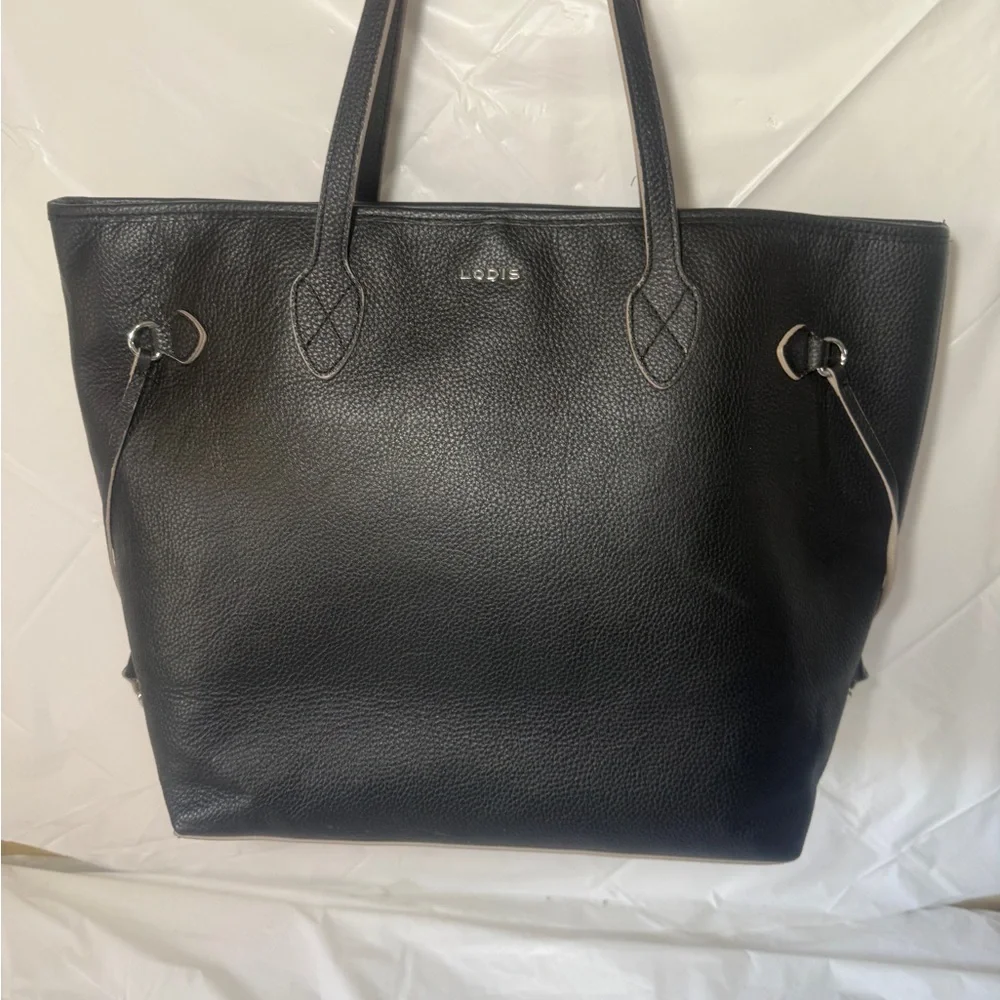 Lodis Black Leather Large Tote Bag w/small Lodis flower bag - Picture 14 of 15
